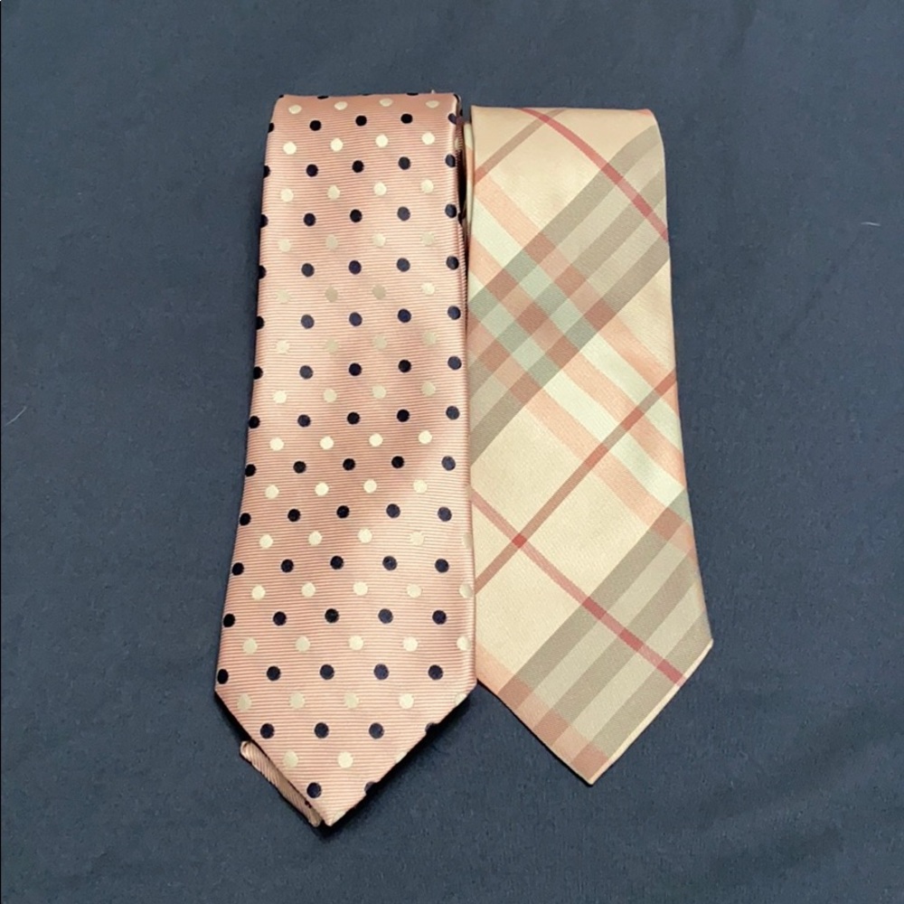Burberry Polka Dot and Plaid Ties - Tan and Cream